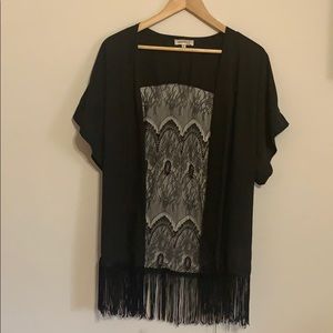 Black lace and fringe Kimono/ cardigan